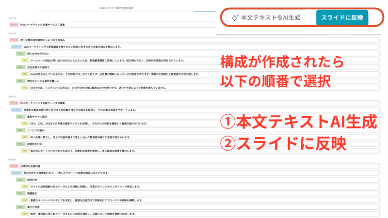 イルシルスライド作成の手順説明画像（本文生成）