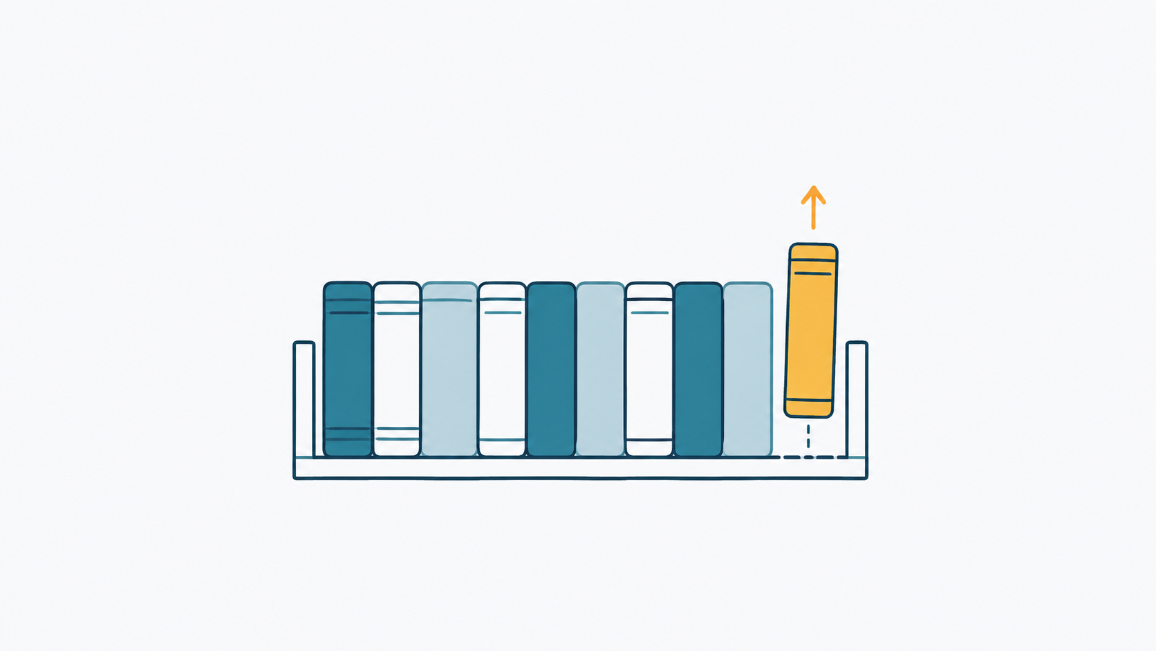 棚に本が並び新しい1冊が差し込まれるイラスト（教材の追加）