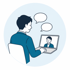 ビデオ通話でセミナーを視聴する人のイメージイラスト
