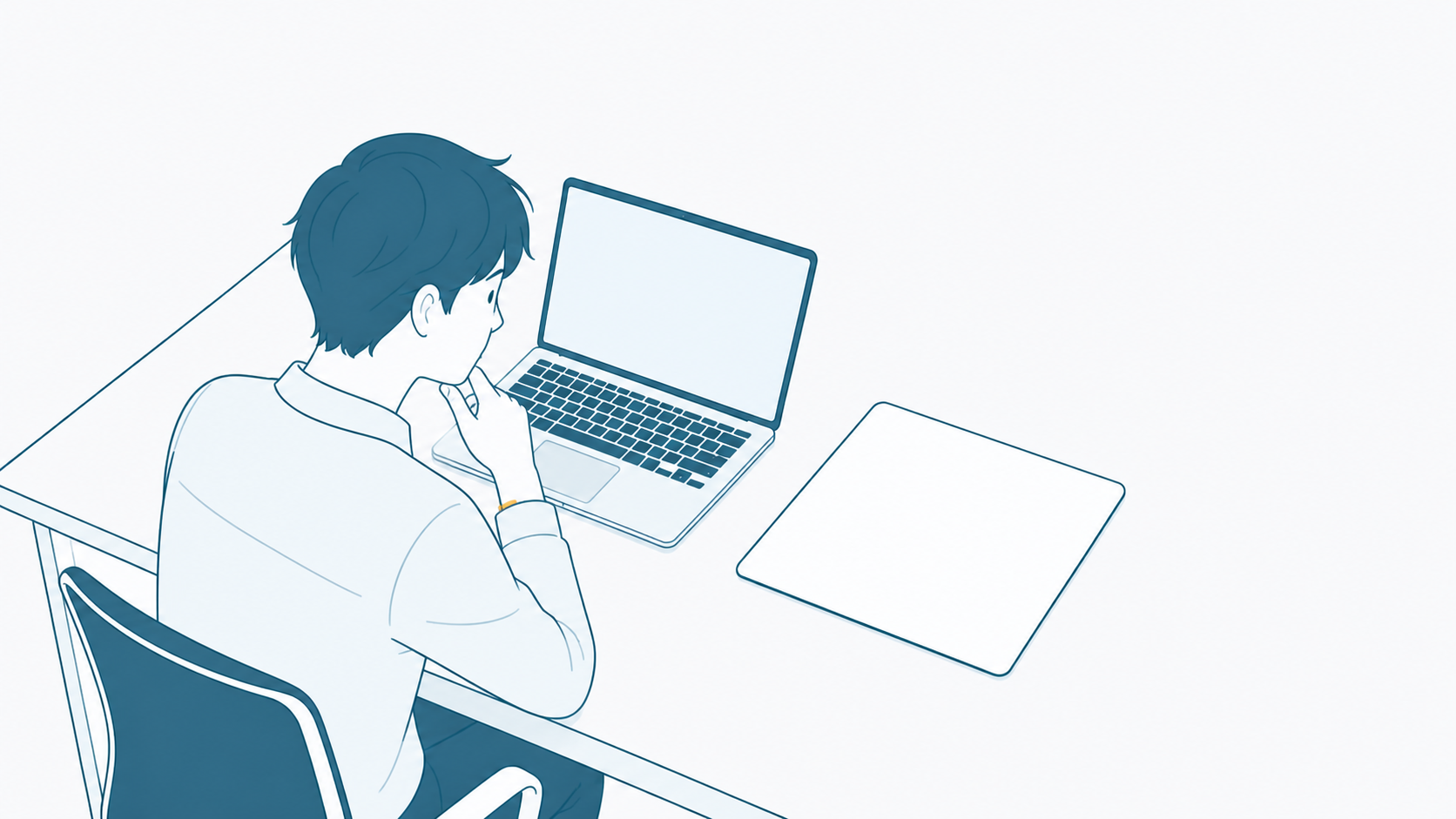 ノートPCの横に置いた1枚のカードを眺めて比較する人のイメージイラスト