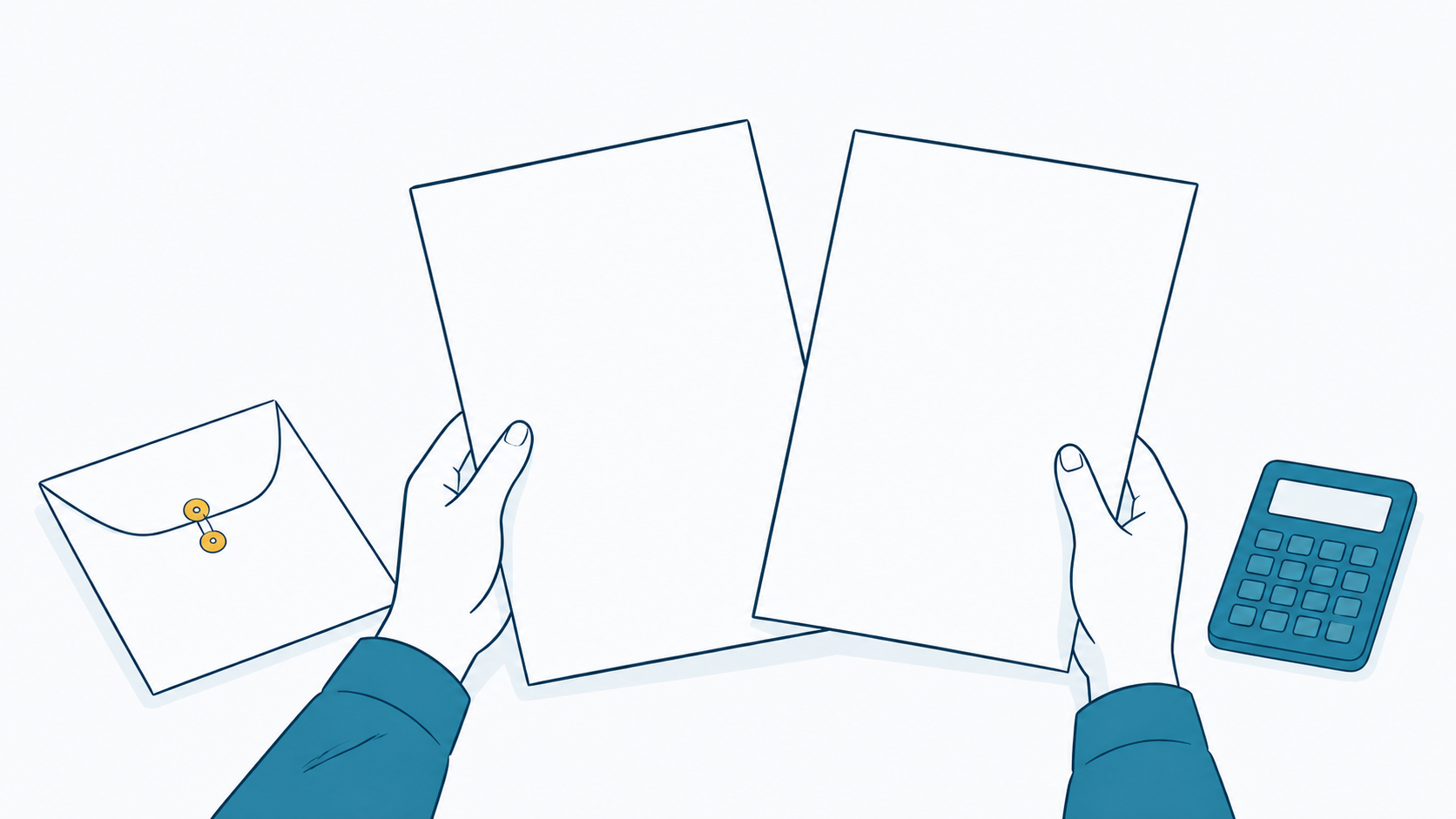 書類と電卓を前に費用を見比べる手元のイラスト（自己負担の仕組み）